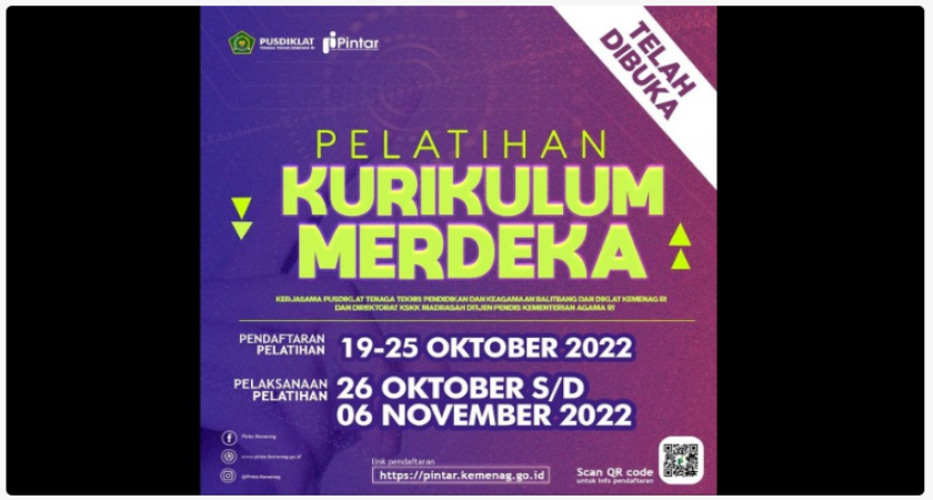 Nasional Kemenag Gelar Pelatihan Kurikulum Merdeka, Pendaftaran sampai 25 Oktober 2022